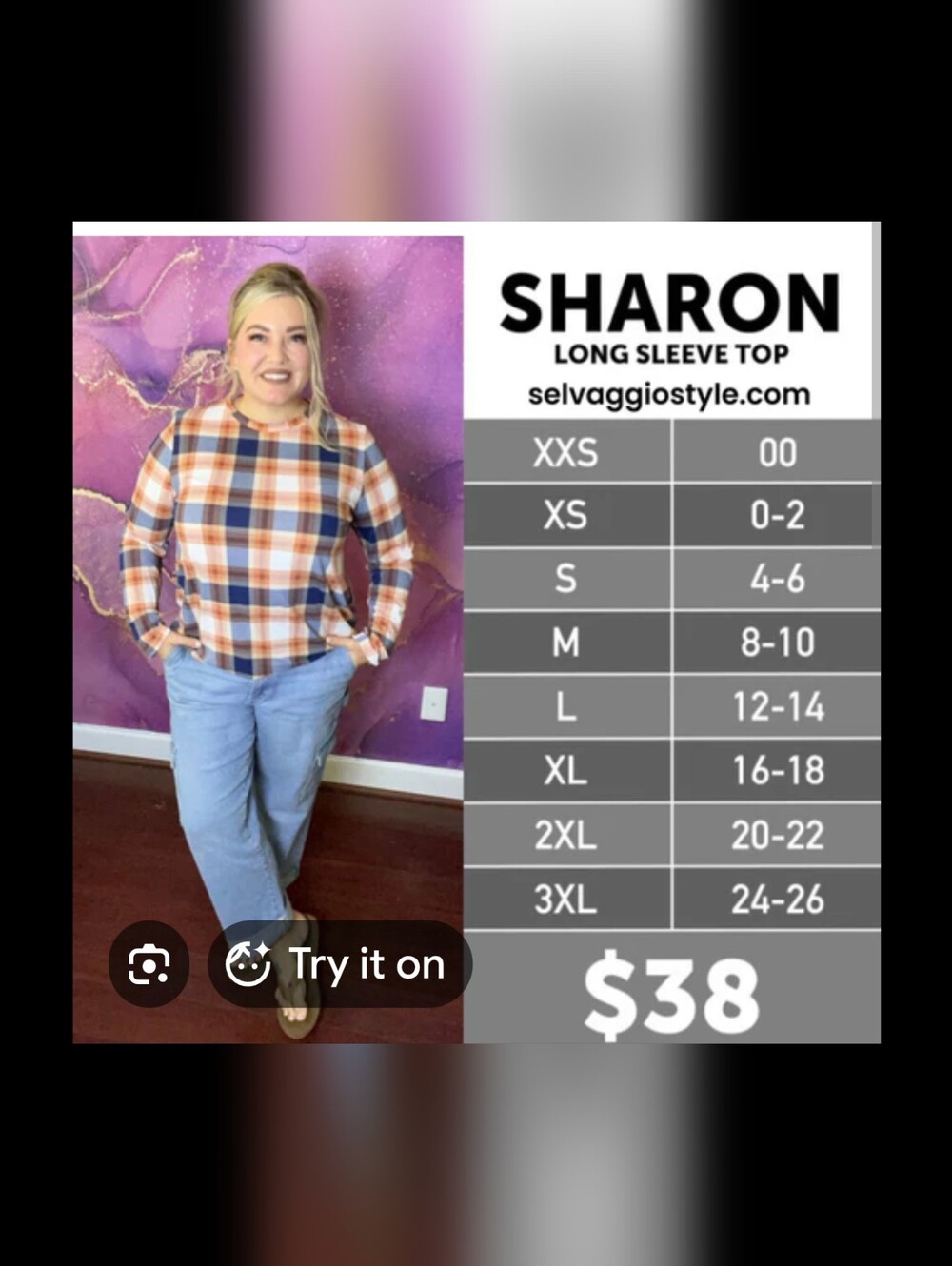 LuLaRoe Sharon Long Sleeve Plaid Top - Blue & Orange & White Floral Never Worn
